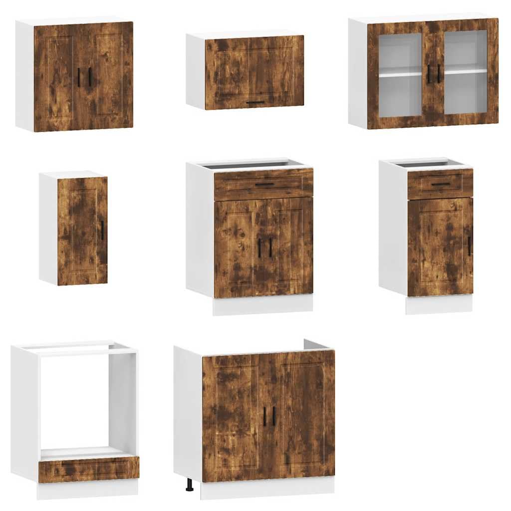 Set di 8 mobili da cucina Porto in legno di rovere affumicato