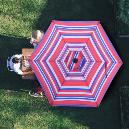 Image of MASTERCANOPY Patio Umbrella 7.5 ft Replacement Canopy for 6 Ribs-Navy and Red Stripes Canopy Only