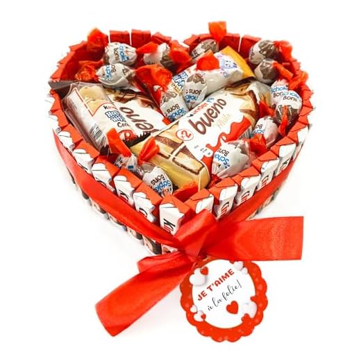 ONZA Kinder Bueno Candy Gift Set Original Valentine's Day Heart Shaped Chocolate Cake that Contains Chocobons, Happy Hippo, Kinder Cards