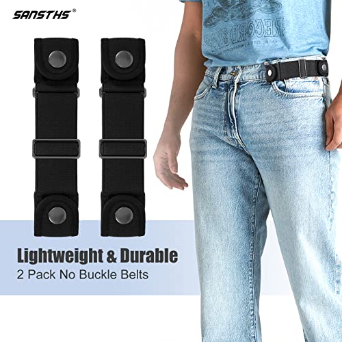 SANSTHS 2 Pack Elastic Belt for Men,2 Loops No Buckle Stretchy Women Side Belts Adjustable Invisible Belt for Jeans Pants4