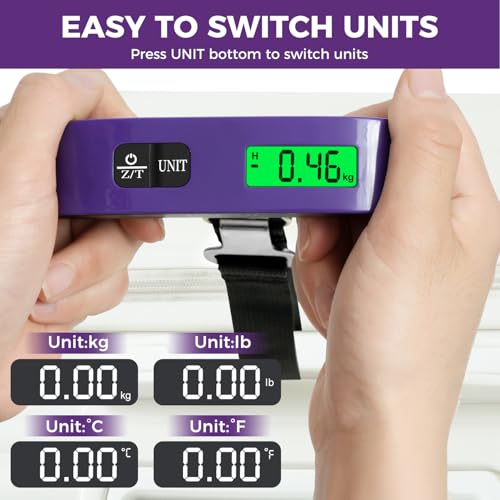Image of BAGAIL Digital Luggage Scale, 110lbs Hanging Baggage Scale with Backlit LCD Display, Portable Suitcase Weighing Scale, Travel Luggage Weight Scale with Hook, Strong Straps for Travelers