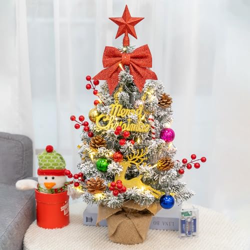 JUQG 55CM Mini Árbol de Navidad Luminoso, Artificial, Pequeño de Escritorio, Decoración de Mesa Navideña para el Hogar, Fiesta