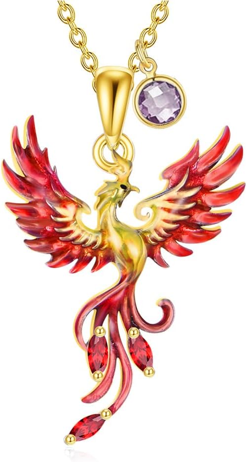 Phoenix Necklace for Women 925 Sterling Silver Rising Phoenix with Birthstone Pendant Necklace Jewelry Gifts