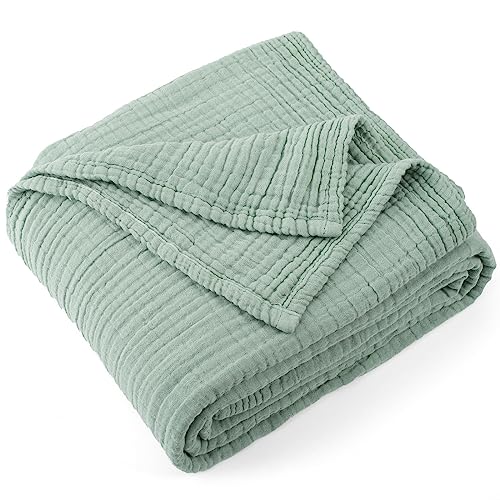 Couverture en mousseline de coton vert sauge, plaid lit et jeté de canapé léger - 2