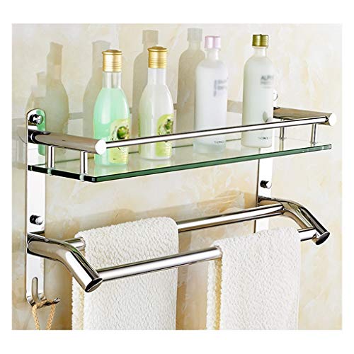 Estante de cristal montado en la pared con toallero doble y gancho, solución de almacenamiento que ahorra espacio para baño y cocina