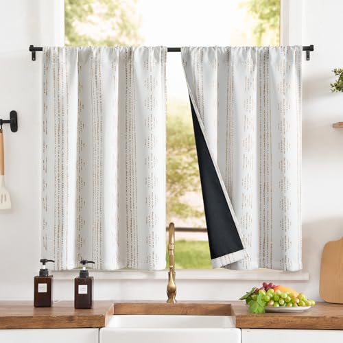 jinchan 95% Blackout Boho Kitchen Curtains 24 Inches Cafe Tier