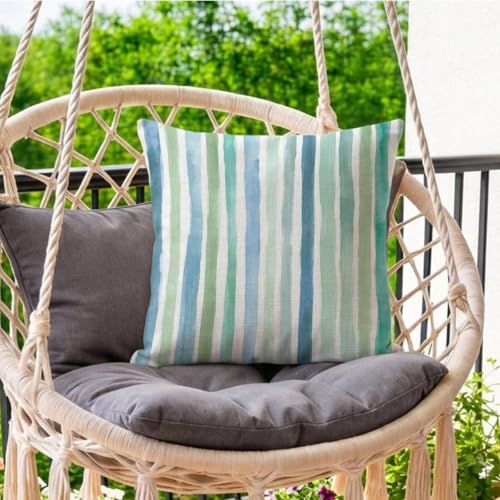 Housse de coussin 80x80 cm extérieur imperméable taie oreiller rayé lin vert