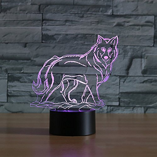 HPBN8 Ltd 3D Ilusión Optica Lobo Luz Nocturna 7 Colores Cambio De