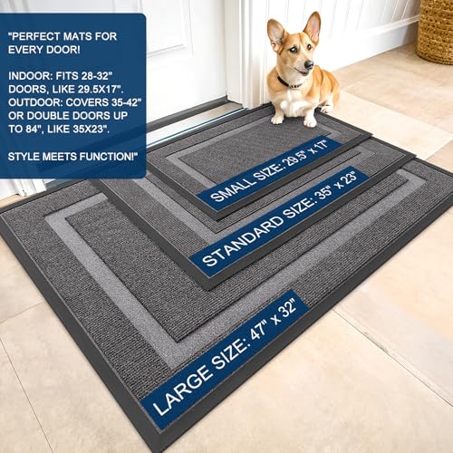 Image of OLANLY Front Door Mat Indoor Outdoor Entrance, Waterproof All-Season, All-Weather Doormat, Sturdy Natural Rubber, Fade Resistant, Low Profile, Easy Clean Patio Porch Entryway Mat, 29.5x17, Dark Grey