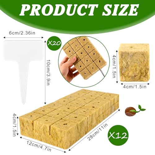 JolliKids 252 Pieces Rockwool Cubes for Hydroponics 1.5'' Rock Wool Planting Cubes Rockwool Starter Plugs Blocks with 20 Plant Name Tags for Soilless Cultivation, Seedlings Cuttings Plant Supplies - Image 2