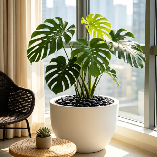 Image of 20 lbs Black River Rocks - Large Polished Black Pebbles for Plants & Garden Decorative Stones,1-2 inch Polished Pebbles for Landscaping, Fish Tanks, Flower Pots, Water Fountains