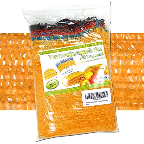 MGS SHOP Verpackungssäcke 2,5kg 28 x 36cm Raschelsäcke Kartoffelsäcke mit Zugband & Borte (20er-Set)
