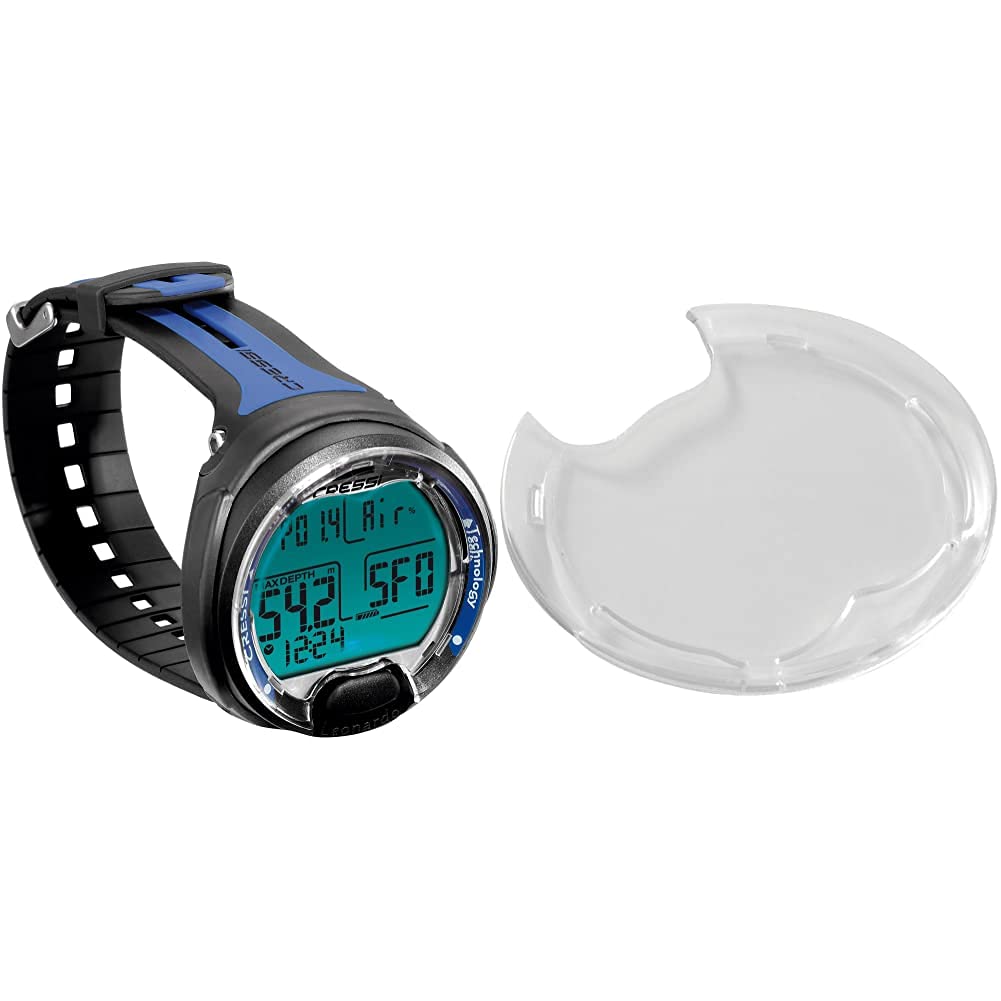 Cressi KS770052 Leonardo Dive Computer, Schwarz/Blau & Displayschutz Protective Lens Leonardo Screen, Silber, One Size