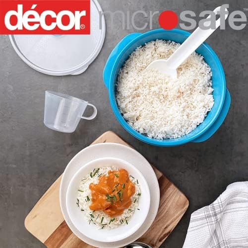 Décor Microwave rice cooker & veg microwave steamer with rice paddle & measuring cup non stick plastic rice pot ideal as pasta microwave cooker | Teal | 2.75L