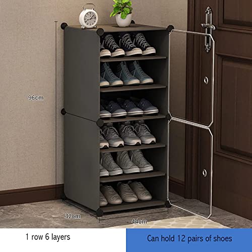 Image of Shoe Rack Multipurpose 5 Shelves Shoe Rack with Zip Door Cover & Side Pockets, Multiuse Wide Shelve,Rack for Footwear, Toys, Clothes (Dark Grey, 6-Layer)