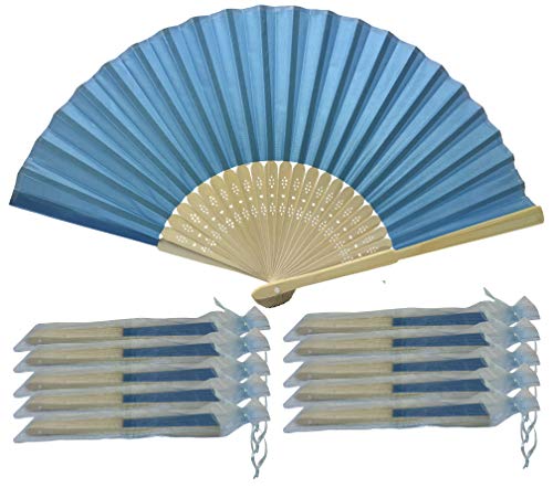 Rangebow SHF03 Bleu clair/Bleu Lot de 10 Commerce de gros en soie élégant Éventail en bambou cadeau mariage faveur de la cage thoracique