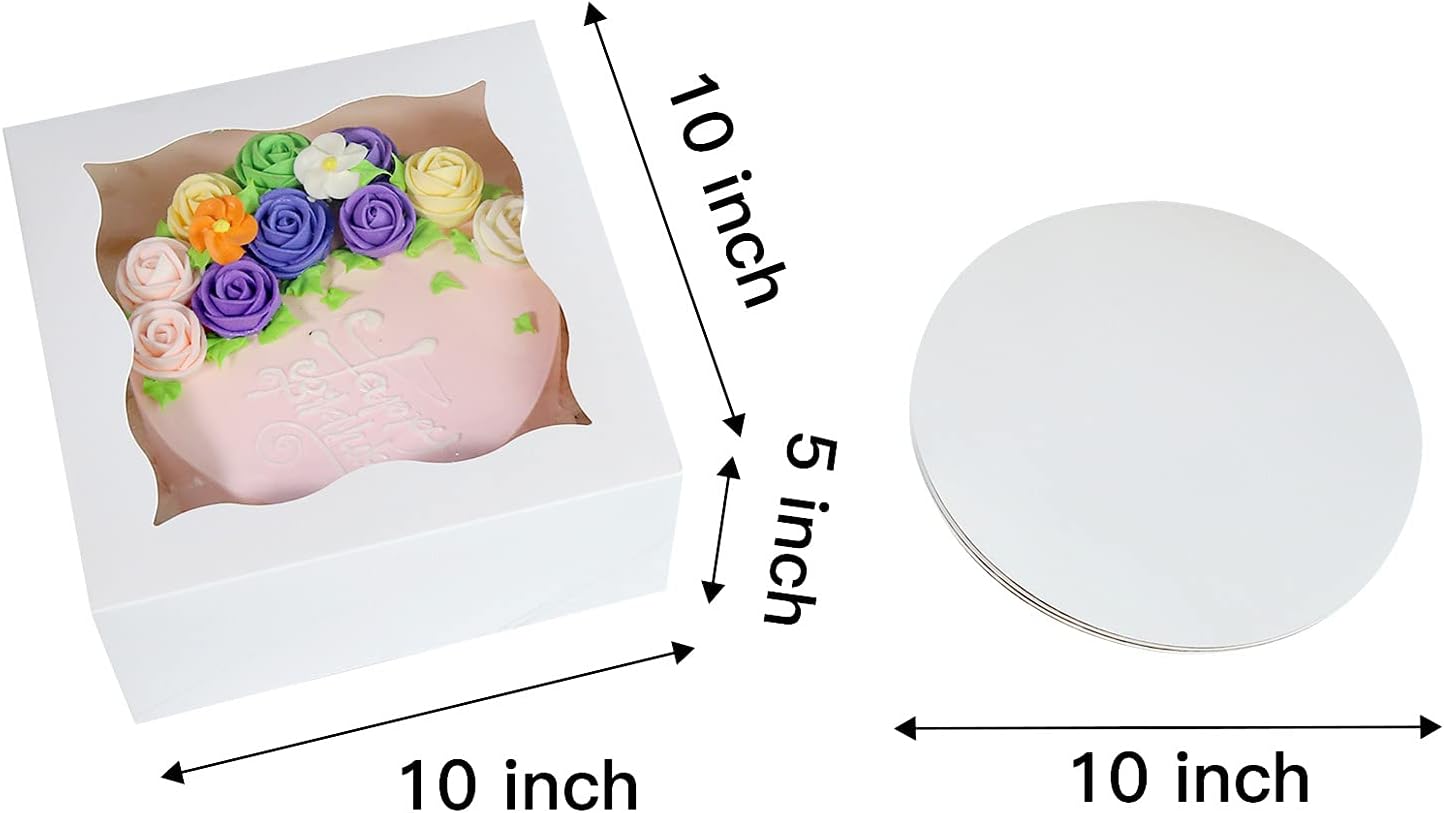 [15pcs]10x10x5 inch Large Tall Cake Boxes and Boards,Sturdy Bakery