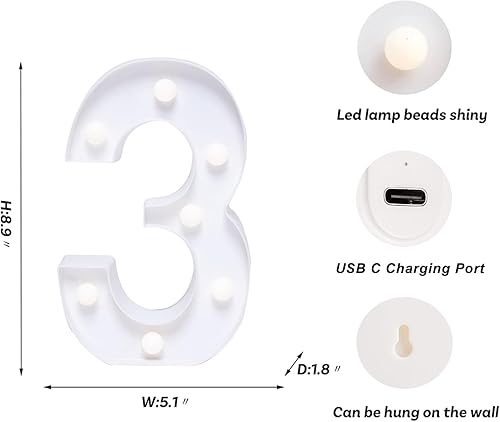 Miniatura 13 de Foaky Número de luz LED decorativo, letrero de número iluminado para luz nocturna, boda, fiesta de cumpleaños, Navidad, hogar, bar, número