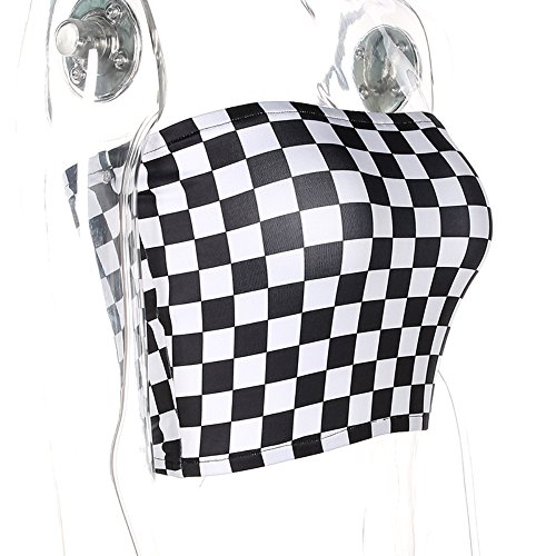 Women's Strapless Plaid Tube Top Fashion Summer Casual Basic Slim Fit Checkered Bandeau Crop Top4
