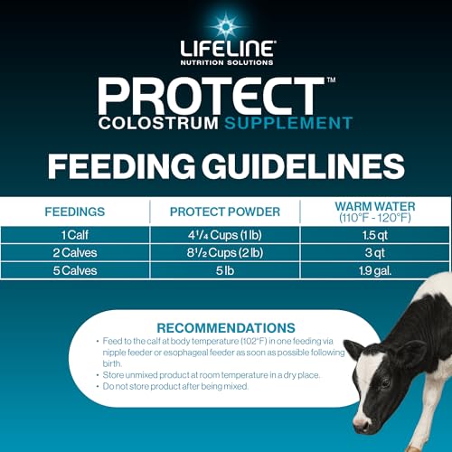Image of ANNUSO LIFELINE Protect Colostrum Supplement for Calves, 1lb Bag - 50g Globulin Protein per Feeding - 20% Added Fat and Carbohydrates - Immune and Energy Support for Newborn Calves