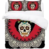 RATGDN Frame Mexican Skull Girl Bedding Duvet Cover Set 3D Printed Design Black Boys Girls Bedding S