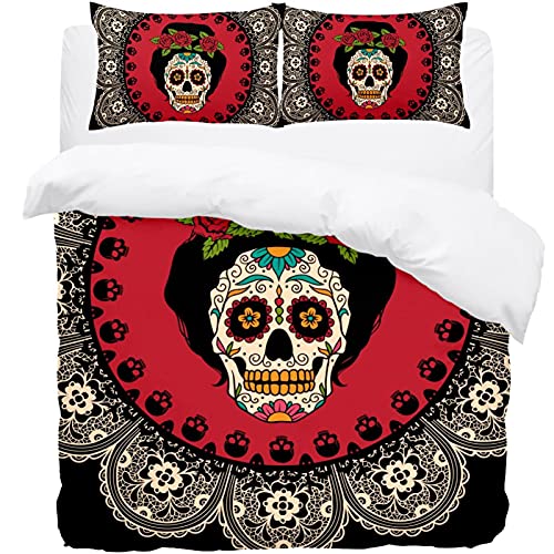 Ratgdn Frame Mexican Skull Girl Bedding Duvet Cover Set 3D Printed Design Black Boys Girls Bedding Sets King 1 Duvet Cover 2 Pillowcases, (No Comforter) #TOP7