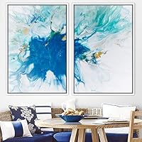 2 Piece Framed Canvas Wall Art White and Blue Mixture Canvas Prints Home Artwork Decoration for Living Room,Bedroom - 16