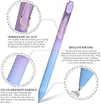 Stylos de gel noir, Stylo de gel mignon rétractable, Stys de pointe fin avec barre de couleur dégradée esthétique pour adultes adolescents Bureau écriture scolaire Prendre des notes Journaling (12Pack, 0.5mm)