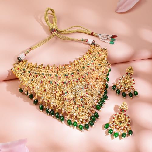 Image of Rubans Gold Plated Temple Necklace Set Traditional Statement Jewellery Gift for Women & Girls