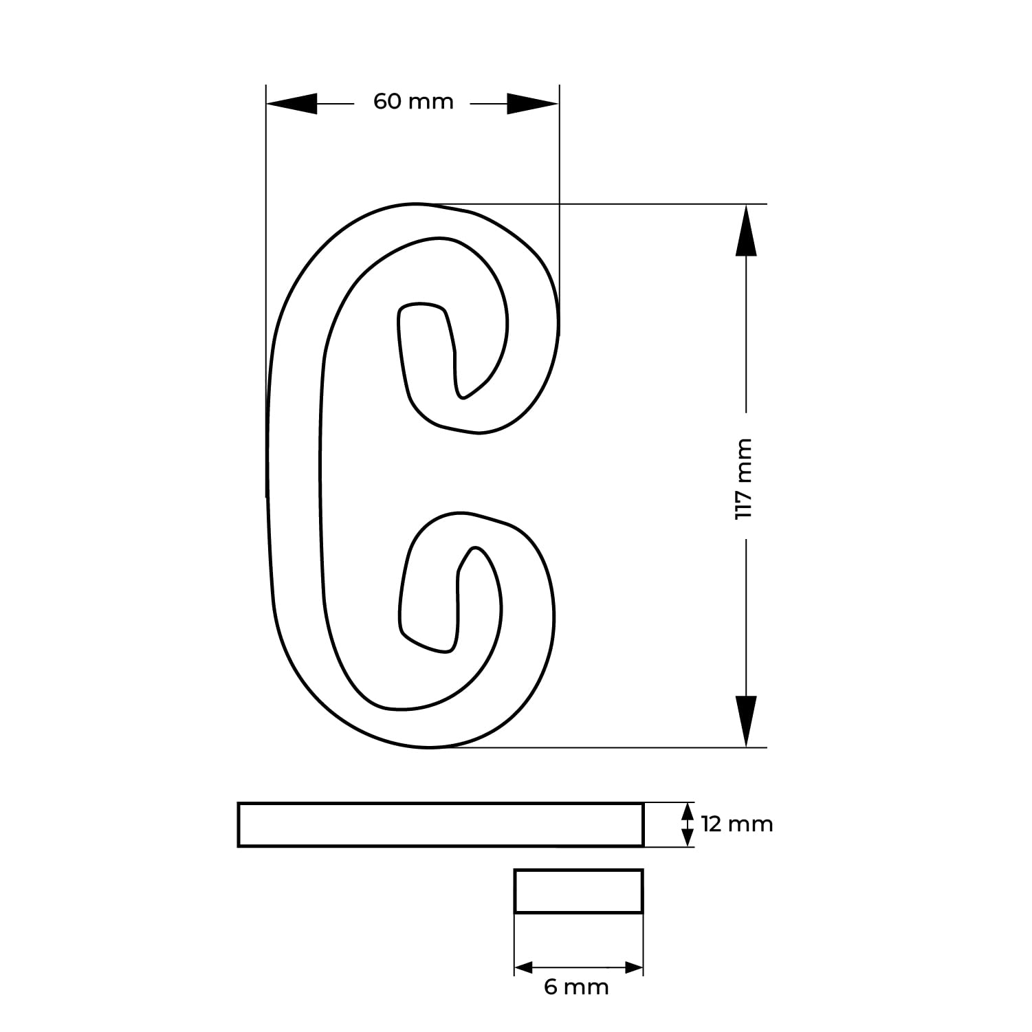 Metalli Riccio decorativo in ferro battuto a C piatto 12x6 dimensione 110x60 mm Set da 2 pezzi Made in Italy