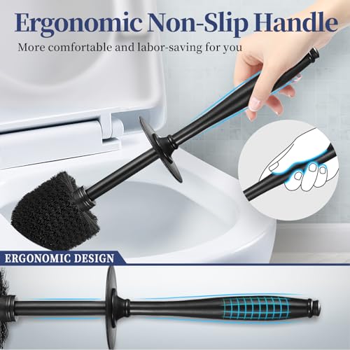 Image of Toilet Bowl Brush Holder Set: 2 Pack Modern Deep Cleaning Bathroom Toilet Scrubber with Caddy for Rv - Rim Decorative Accessories Cleaner Brushes for Toilet - Black