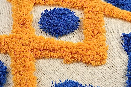 Image of TIB Premium Boho Decorative Throw Cushion Covers, 16 x 16 cm, Set of 2, Cotton. (Blue & Golden Cross)-230 TC