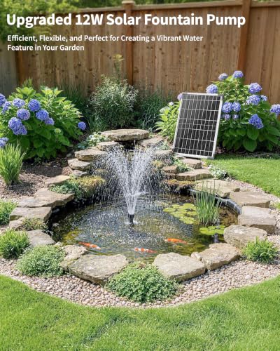 Image of POPOSOAP 12W Solar Fountain Pump Built-in Battery Backup for Birdbath Pond