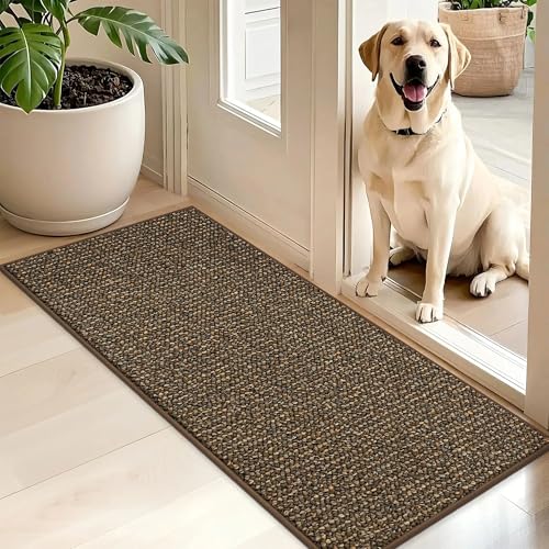 Image of BEQHAUSE Dirt Trapper Door Mat 20 inch x 48 inch, Non-Slip Washable Doormats Entrance Mat, Dirt Resistant and Absorbent Welcome Mat, Low Profile Floor Mats for Front Back Door and Entryway, Brown