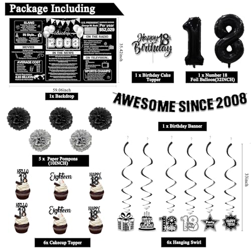 Image of Crenics Black 2008 18th Birthday Decorations for Boys Girls
