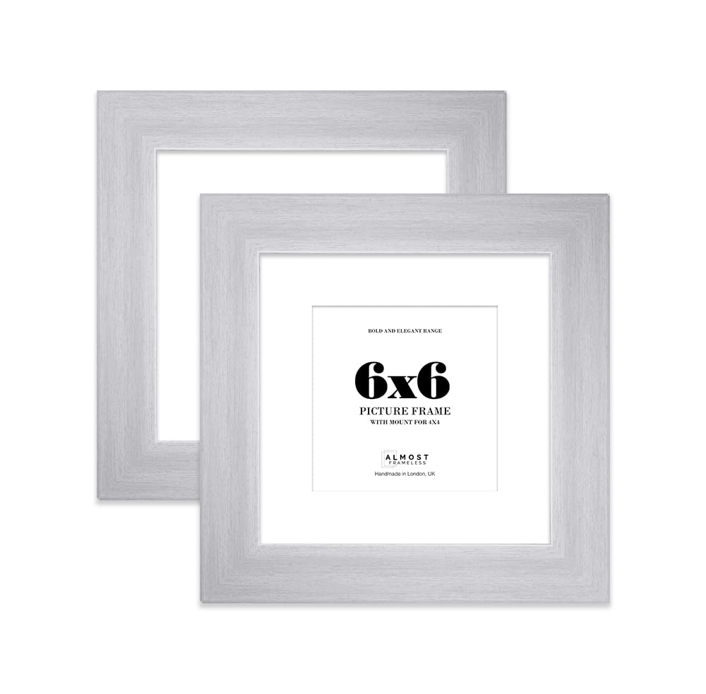 6x6" Silver Square Frame With Mount for 4x4" Pictures 28mm Edge Frame Display with Wall Hooks and Kickstand, 2 Pack
