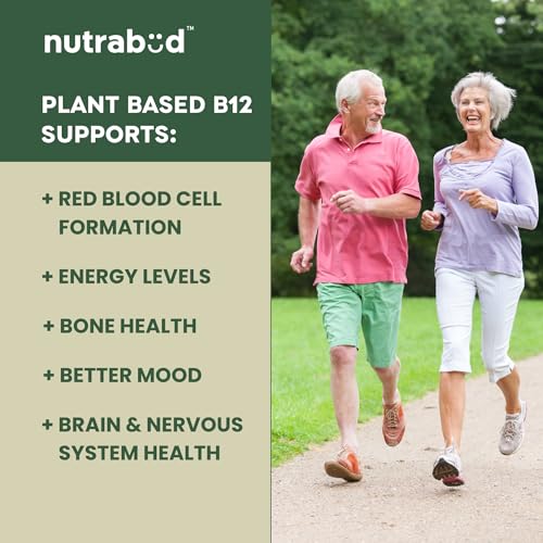 Image of Nutrabud Plant Based Vitamin B12 Supplement for Men, Women - 120 Capsules - 100% RDA of Natural B12 for High Absorption (120 Count (Pack of 1))