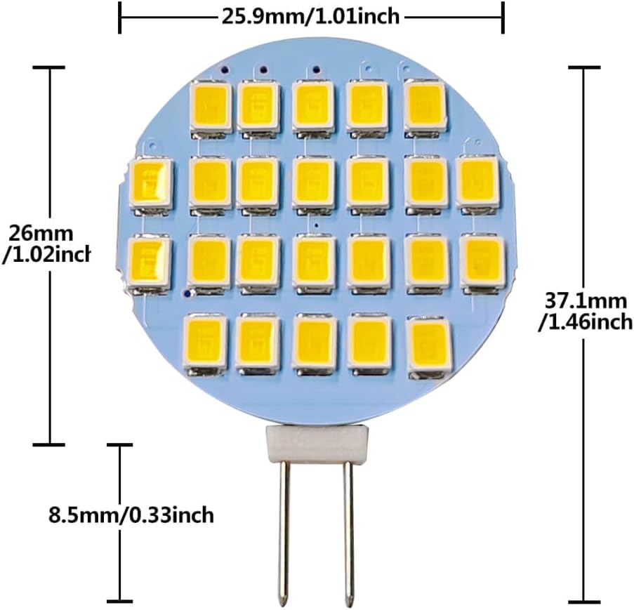 GRV G4 Bi Pin Base Replacement Bulb 24-2835SMD LED Bulb Lamp Super Bright RV Camper Under Cabinet Dome Light,Closet Lights,Boat Lighting,DC12V Dimmable Warm White Pack of 10