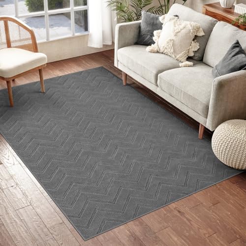 IMIYOKU Grey Rugs Living Room 120x170 cm, Washable Rug Non Slip Geometric Carpet, Fluffy Shaggy Rug Area Rugs for Bedroom Dining Room Home Office