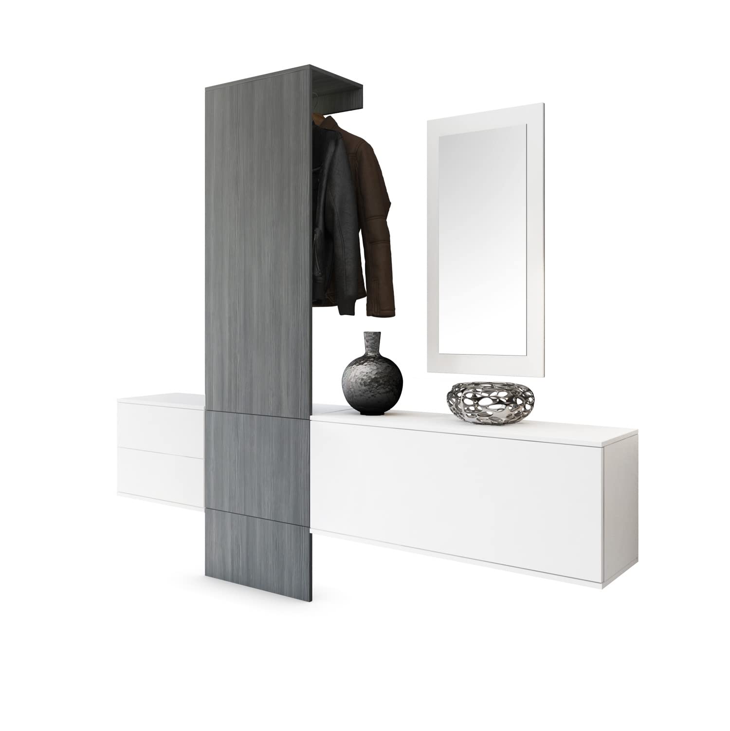 Vladon Garderobe Wandgarderobe Carlton Set 1, Made in Germany, Korpus in Weiß matt/Paneel in Avola-Anthrazit