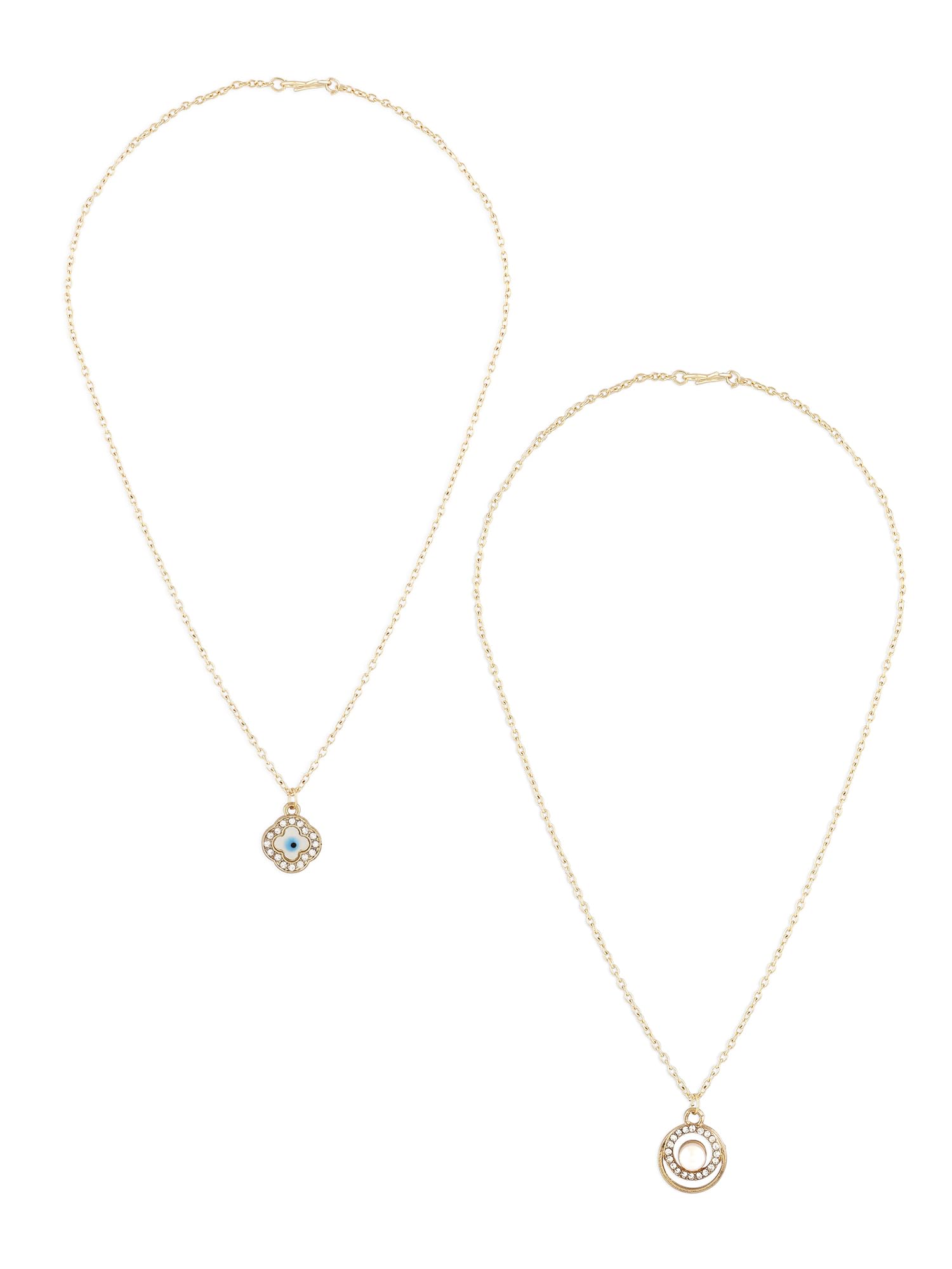 ZAVERI PEARLS Set Of 2 Blue & Gold Tone Enamelled Austrian Diamonds Evil Eye Contemporary Pendant & Chain For Women-ZPFK16828 (B0CMHGBZNW) Amazon Price History, Amazon Price Tracker