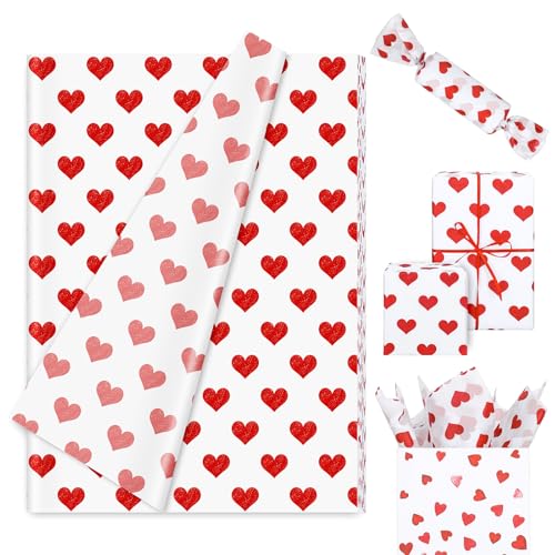 FYSUIMU 60 hojas de papel de seda de corazón para el día de San Valentín, papel de regalo de corazón rojo para manualidades, boda, aniversario, fiesta, decoración, 13.7 x 19.6 pulgadas