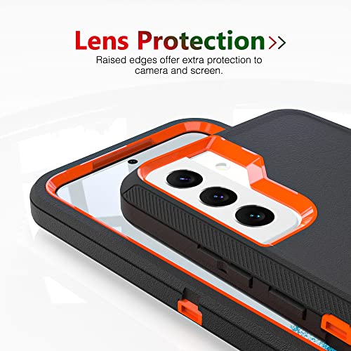 Image of Case for Galaxy S21 with Clip, Heavy-Duty Tough Rugged Shockproof Drop Protective Cover Cases for Samsung Galaxy S21, Black+Orange