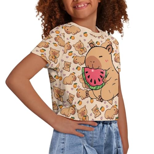 Image of Girls Fashion Crewneck Tee Shirts Casual Short Sleeve Crop Top Summer Outfits 5-14 Years Old