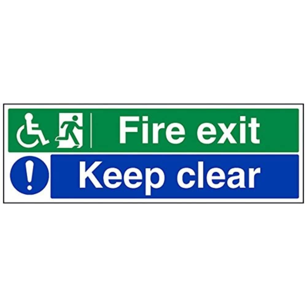 V Safety Wheel Chair Fire Exit/Keep Clear Sign - 600mm x 200mm - Self Adhesive Vinyl