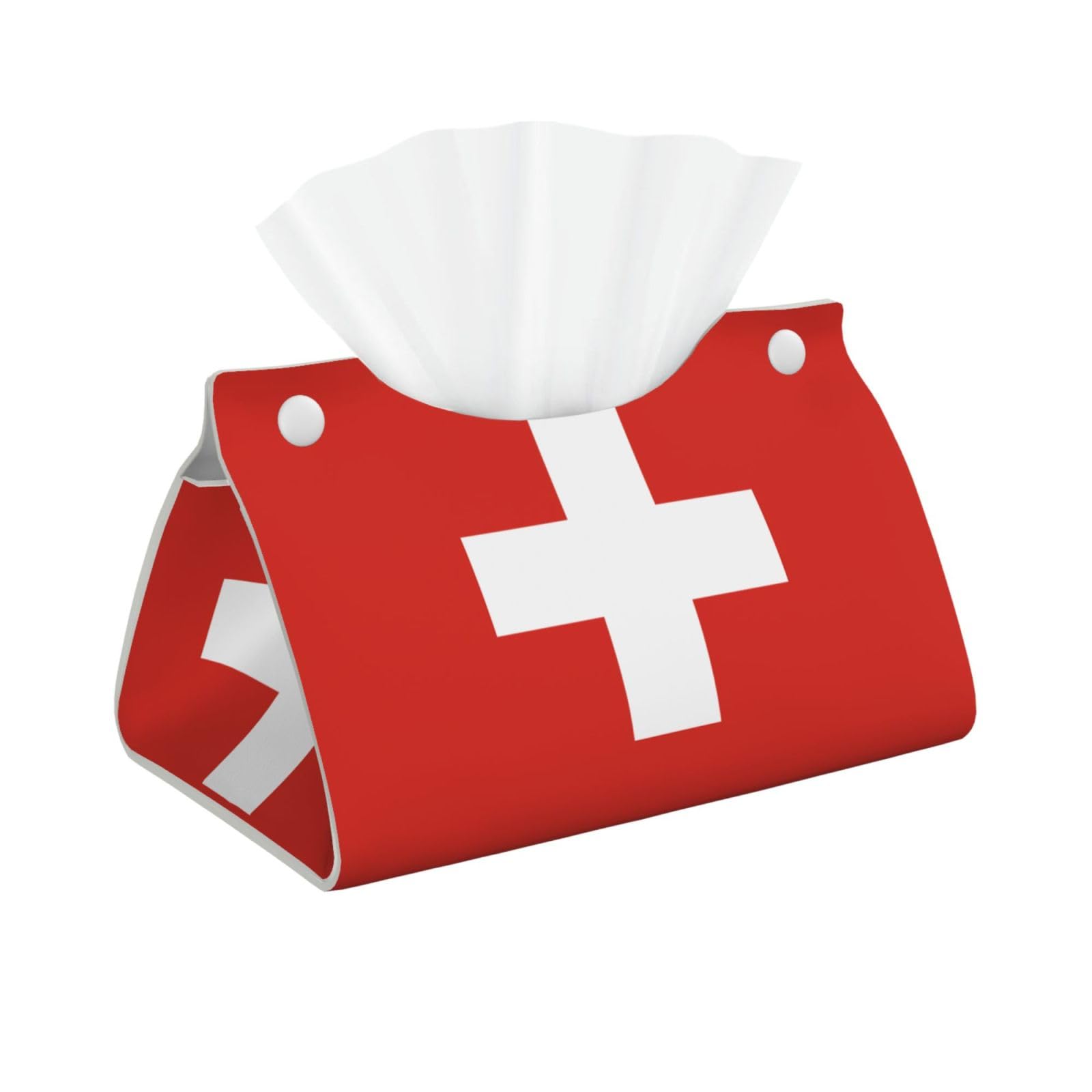 Swiss Flag Print Long Tissue Box Cover Holder Foldable Leather Organizer for Vanity, Nightstand, Desk & Bathroom