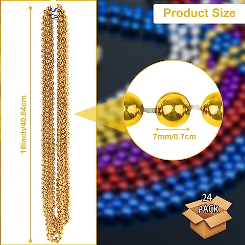 SHAOQINLIN 24 Pcs 33 Inch 7 mm Metallic Bead Necklaces, Mardi Gras Party Beads Necklace Juneteenth Round Beaded Necklaces Bulk for Juneteenth, Christmas, Party Favor, Carnival