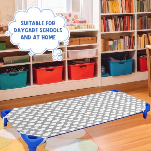 Image of Peryiter 12 Pcs Cot Sheets for Daycare, Standard Size 24 inch x 51 inch Toddler Nap Mat Sheets with Cute Pattern & Corner Elastic Loops, Breathable Fitted Cot Crib for Preschool Kid Boy Girl (Cloud,Gray)
