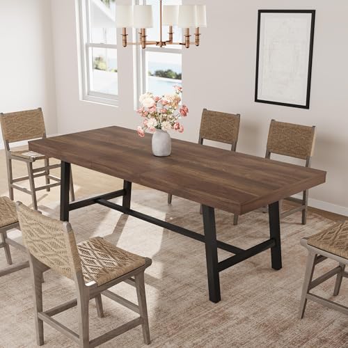 Image of GarveeHome 63-83 inch Extendable Dining Table, Industrial Rectangular Dining Room Table for 6-8 People, Expandable Kitchen Table with Heavy Duty Metal Frame for Dining Room, Kitchen & Parties, Brown
