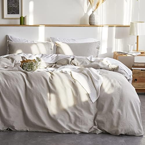 Bedsure Linen Duvet Cover Queen Linen Cotton Blend Duvet Cover Set - 3 Pieces Comforter Cover Set (90 x 90 inchs,No Comforter Included)